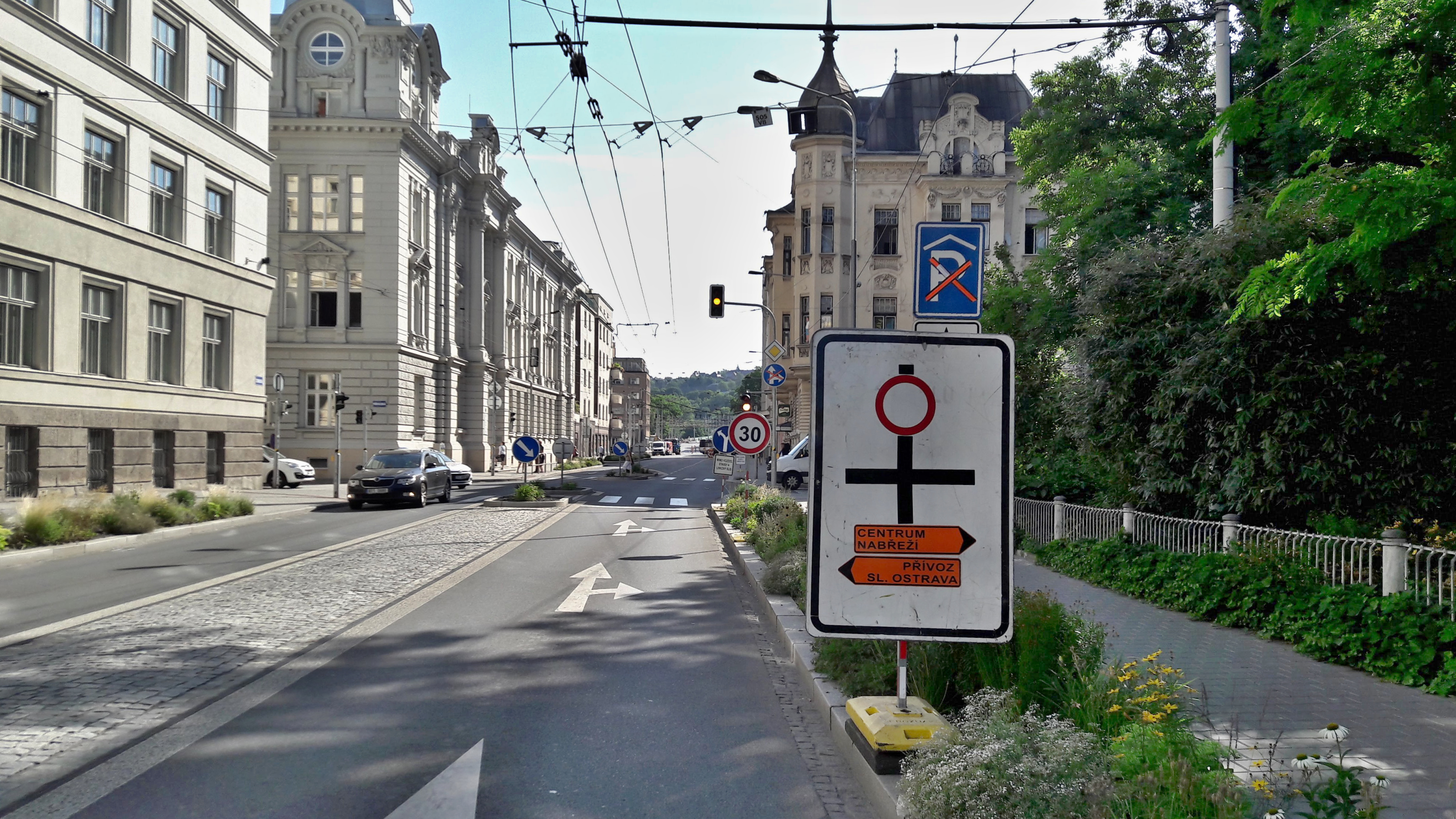 Uzavřená křižovatka v centru Ostravy