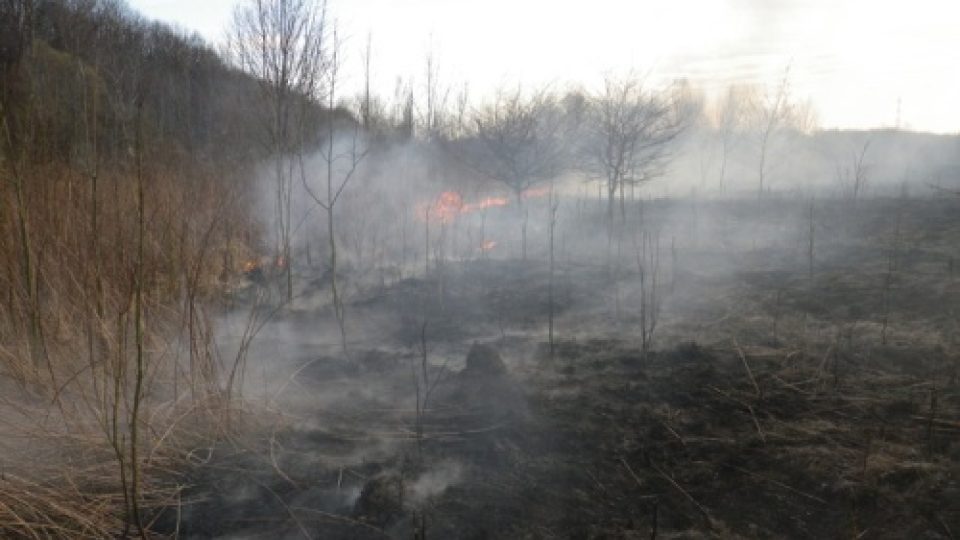 Požár trávy a lesa v Ostravě-Svinově