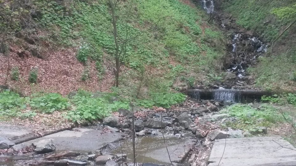 Stará lesácká cesta rozděluje vodopády Bučacího potoka