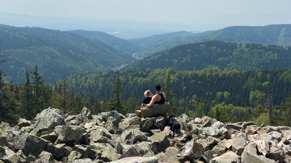 Na vrcholu Hadí hory je možné posedět na lavičce | foto: Jana Strejčková, Český rozhlas Na vrcholu Hadí hory je možné posedět na lavičce