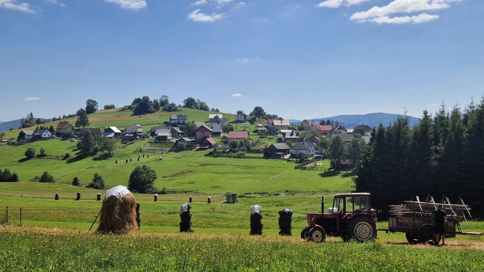 Sušení sena. Pohled k polským sousedům | foto: Romana Kubicová, Český rozhlas Sušení sena. Pohled k polským sousedům