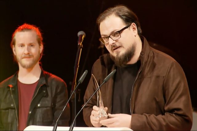 David Stypka se svou kapelou Bandjeez při přebírání Ceny Jantar | foto: Český rozhlas Ostrava