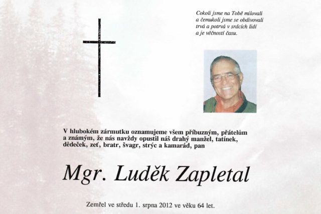 Zemřel Luděk Zapletal  (foto - výřez z parte) | foto: F. Tichý