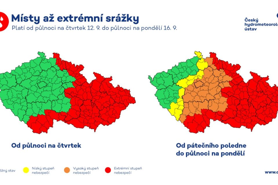 Výstraha Českého hydrometeorologického ústavu před až extrémními srážkami | foto: Český hydrometeorologický ústav