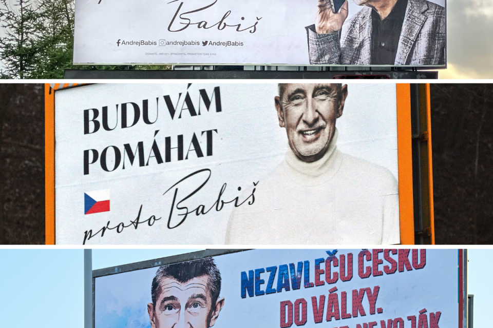 Tři varianty billboardů Andreje Babiše v kampani před prezidentskými volbami. Verze listopad,  před prvním kolem a po prvním kole | foto: Koláž iROZHLAS
